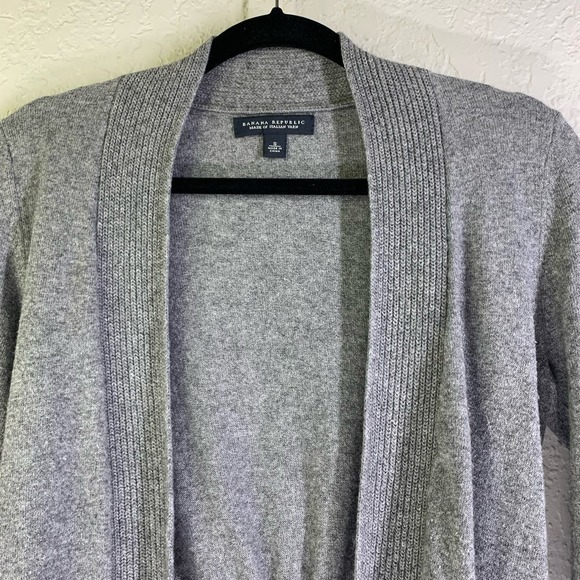 BANANA REPUBLIC Gray Open Front Wool Cashmere Ruched Cardigan Sweater‎ - Picture 3 of 11